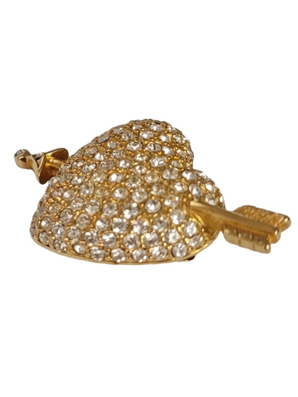 Swarovski Swan Logo Gold Tone Clear Crystal Cupids Heart Arrow Brooch E103 - Picture 6 of 10